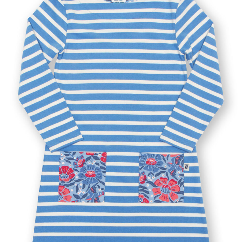 Vestito a righe con tasche fiori