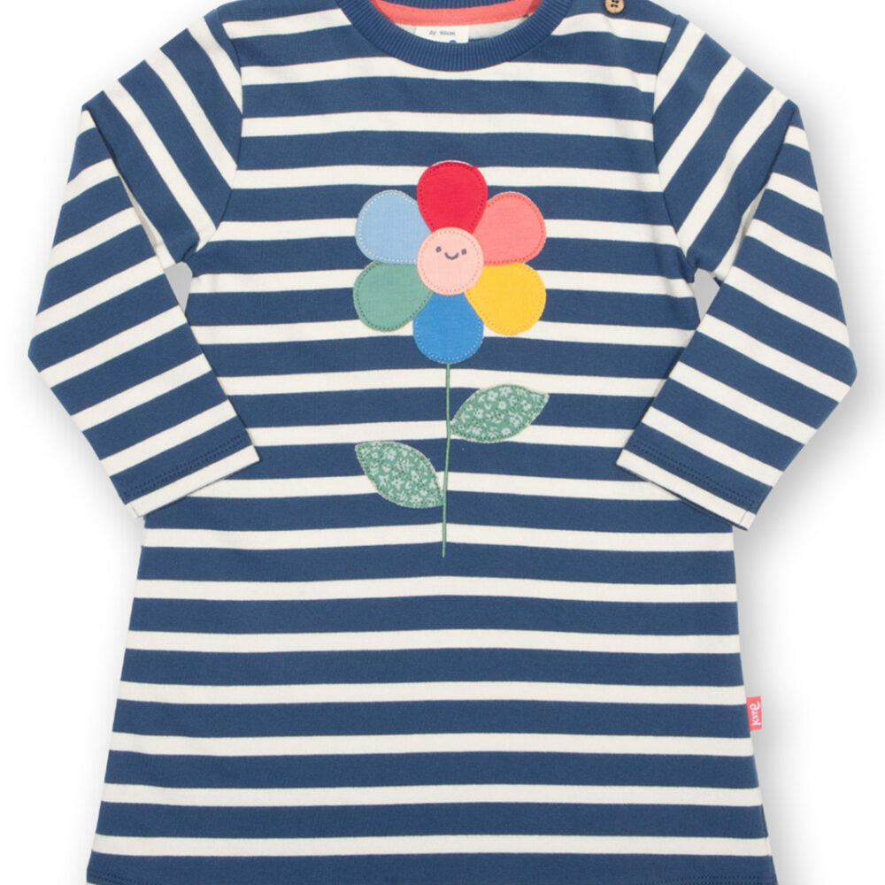 Vestito a righe con applique fiore